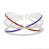 90846, USA AMERICAN FLAG PAVE RHINESTONE CUFF BRACELET, JULY 4TH, INDEPENDENCE DAY