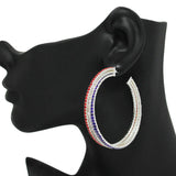 90847, USA AMERICAN FLAG PAVE RHINESTONE HOOP EARRING, JULY 4TH, INDEPENDENCE DAY