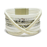 90859, SNAKESKIN ACCENT FAUX LEATHER MAGNETIC CLOSURE BRACELET
