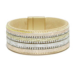 90861, PAVE RHINESTONE ACCENT FAUX LEATHER MAGNETIC CLOSURE BRACELET