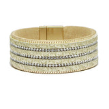 90861, PAVE RHINESTONE ACCENT FAUX LEATHER MAGNETIC CLOSURE BRACELET