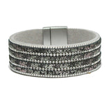 90861, PAVE RHINESTONE ACCENT FAUX LEATHER MAGNETIC CLOSURE BRACELET