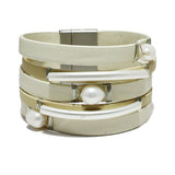 90863, FRESHWATER PEARL ACCENT FAUX LEATHER MAGNETIC CLOSURE BRACELET