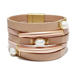 90863, FRESHWATER PEARL ACCENT FAUX LEATHER MAGNETIC CLOSURE BRACELET