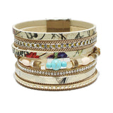 90892, FLORAL PRINT FAUX LEATHER MULTILAYER WRAP MAGNETIC CLOSURE BRACELET