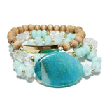 90894, SEMI PRECIOUS STONE MULTI LAYERED BEADED STRETCH BRACELET