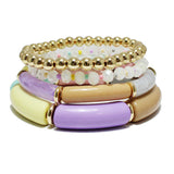 90895, ACRYLIC TUBE MULTI LAYERED BEADED STRETCH BRACELET