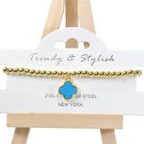 90977, CLOVER CHARM STAINLESS STEEL BEAD STRETCH BRACELET