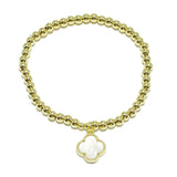 90977, CLOVER CHARM STAINLESS STEEL BEAD STRETCH BRACELET