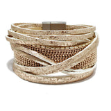 90999, FAUX LEATHER MULTILAYER WRAP MAGNETIC CLOSURE BRACELET
