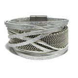 90999, FAUX LEATHER MULTILAYER WRAP MAGNETIC CLOSURE BRACELET