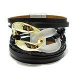 91002, CELLULOID ACETATE ACCENT FAUX LEATHER MULTILAYER WRAP MAGNETIC CLOSURE BRACELET