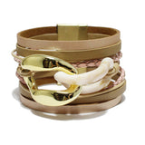 91002, CELLULOID ACETATE ACCENT FAUX LEATHER MULTILAYER WRAP MAGNETIC CLOSURE BRACELET