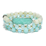 91009, DRUZY STONE MULTI LAYERED BEADED STRETCH BRACELET
