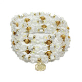 91010, HAMMERED DISC CHARM MULTI LAYERED BEADED STRETCH BRACELET