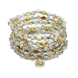 91010, HAMMERED DISC CHARM MULTI LAYERED BEADED STRETCH BRACELET