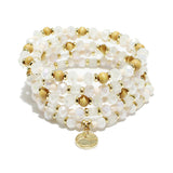 91010, HAMMERED DISC CHARM MULTI LAYERED BEADED STRETCH BRACELET