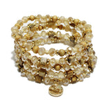 91010, HAMMERED DISC CHARM MULTI LAYERED BEADED STRETCH BRACELET