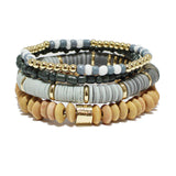 91013, MULTI LAYERED WOOD & BEADED STRETCH BRACELET
