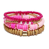91013, MULTI LAYERED WOOD & BEADED STRETCH BRACELET