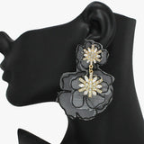 91053, FABRIC FLOWER WITH RHINESTONE DANGLE EARRING
