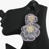 91053, FABRIC FLOWER WITH RHINESTONE DANGLE EARRING