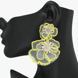 91053, FABRIC FLOWER WITH RHINESTONE DANGLE EARRING