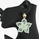 91054, FABRIC FLOWER WITH RHINESTONE DANGLE EARRING