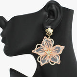 91054, FABRIC FLOWER WITH RHINESTONE DANGLE EARRING