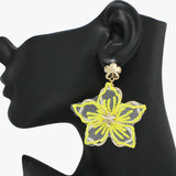 91054, FABRIC FLOWER WITH RHINESTONE DANGLE EARRING