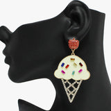 91056, ICE CREAM CONE EPOXY WITH RHINESTONE DANGLE EARRING