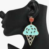 91056, ICE CREAM CONE EPOXY WITH RHINESTONE DANGLE EARRING