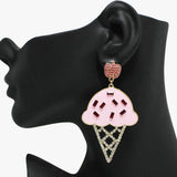 91056, ICE CREAM CONE EPOXY WITH RHINESTONE DANGLE EARRING
