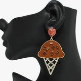 91056, ICE CREAM CONE EPOXY WITH RHINESTONE DANGLE EARRING