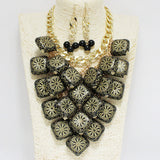 91068, AZTEC PRINT MULTI CHARM STATEMENT NECKLACE