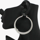 91127, TEXTURED ROUND METAL HOOP PIN CATCH EARRING