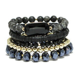 91129, GLASS STONE ACCENT MULTI LAYERED BEADED STRETCH BRACELET