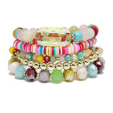 91129, GLASS STONE ACCENT MULTI LAYERED BEADED STRETCH BRACELET