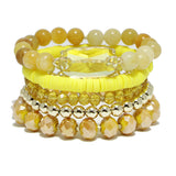 91129, GLASS STONE ACCENT MULTI LAYERED BEADED STRETCH BRACELET
