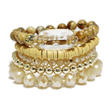 91129, GLASS STONE ACCENT MULTI LAYERED BEADED STRETCH BRACELET