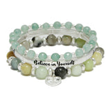 91139, "BELIEVE IN YOURSELF" MULTI LAYERED BEADED STRETCH BRACELET, RELIGIOUS