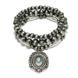 91157, WESTERN CONCHO CHARM WITH NAVAJO BEAD STRETCH BRACELET SET