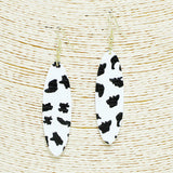 91229, COW PRINT OVAL SHAPE WOODEN DANGLE EARRING