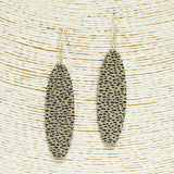 91229, LEOPARD PRINT OVAL SHAPE WOODEN DANGLE EARRING