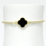 91243, CLOVER STAINLESS STEEL WITH CUBIC ZIRCONIA ADJUSTABLE BRACELET