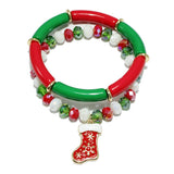 91336, CHRISTMAS SOCKS CHARM MULTI LAYERED STRETCH BRACELET