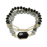 91353, SEMI PRECIOUS STONE MULTI LAYERED BEAD STRETCH BRACELET