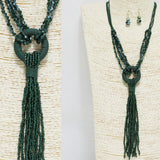 91361, HANDMADE SEED BEADED TASSEL LONG NECKLACE