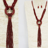 91361, HANDMADE SEED BEADED TASSEL LONG NECKLACE