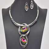 91418, OVAL RHINESTONE ACCENT DROP NECKLACE